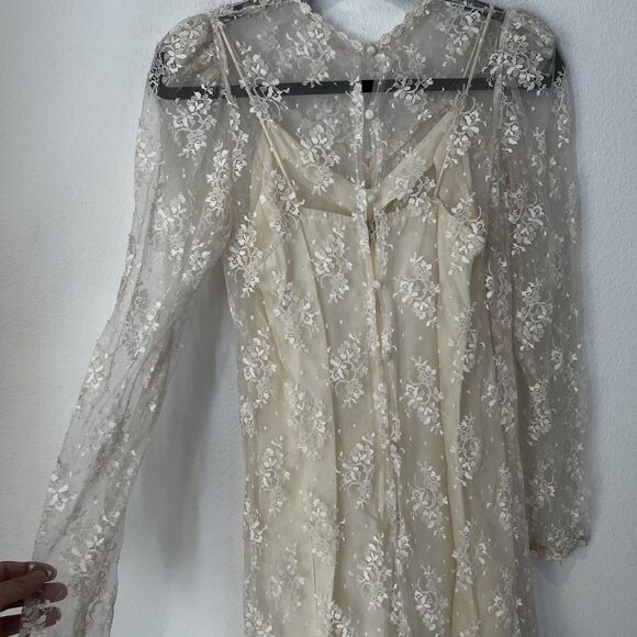 Gatsby Style Vintage Lace Sheer Dress Sz 7/8 Union Made In USA Dainty Fairy Chic - Picture 6 of 13